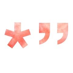 Orange space alphabet. Asterisk and quotation mark. Digital art. Isolated on white background. Stock illustration.