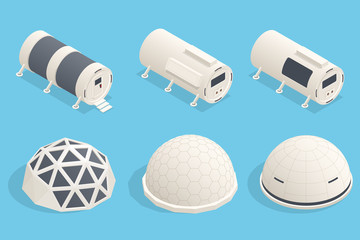 Isometric set icons of future home for humans on the red planet. Space laboratory, life on mars, alien planet. Mars Colonization © Golden Sikorka