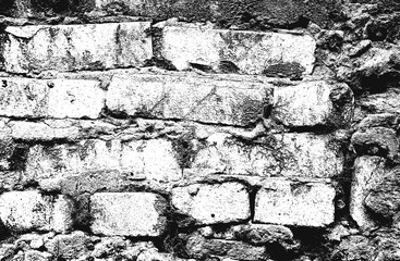 Distress old brick wall texture. Black and white grunge background. EPS8 vector illustration.