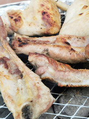 
barbecue chicken wings and pork ribs 
with zucchini