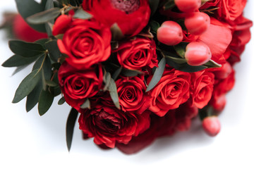 a bouquet of flowers, red roses. bridal bouquet. picture, postcard, image.