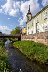 Naklejka na ściany i meble Eger creek in Eger, Hungary on a sunny spring afternoon.