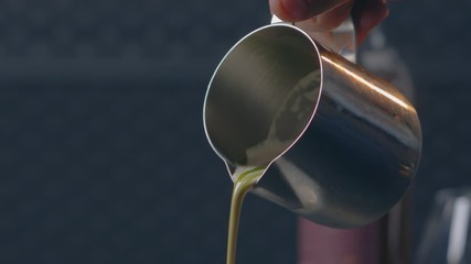 pour meat sauce
cook made the sauce 
chef sauce dinner with meat sauce
beautifully lays slices of planed wild boar
chef wild boar lays shamrock on food
decorates dish
hands put on plate
close-up 4.6K