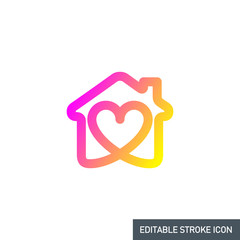 editable stroke line icon of Stay home for Social media in support of self isolation. staying at home Prevent coronavirus spread. Covid19 perfect outline single icon hashtag stayhome Isolated on white