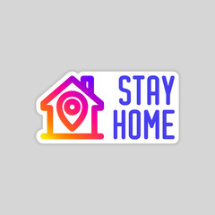 editable stroke line icon of Stay home for Social media in support of self isolation. staying at home Prevent coronavirus spread. Covid19 perfect outline single icon hashtag stayhome Isolated on white