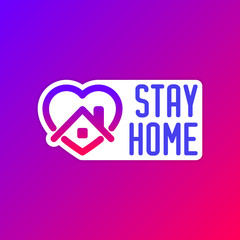 editable stroke line icon of Stay home for Social media in support of self isolation. staying at home Prevent coronavirus spread. Covid19 perfect outline single icon hashtag stayhome Isolated on white