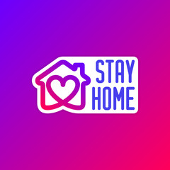 editable stroke line icon of Stay home for Social media in support of self isolation. staying at home Prevent coronavirus spread. Covid19 perfect outline single icon hashtag stayhome Isolated on white