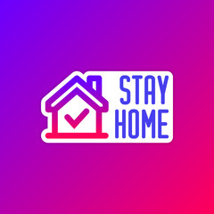 editable stroke line icon of Stay home for Social media in support of self isolation. staying at home Prevent coronavirus spread. Covid19 perfect outline single icon hashtag stayhome Isolated on white