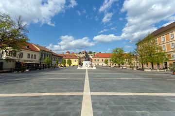 Dobo square in Eger, Hungary on a spring evening