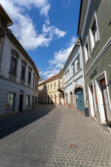 Empty street in Eger, Hungary on a spring evening.