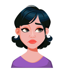 Face expression of woman with stylish haircut