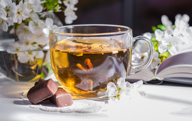 Tea and cherry flowers