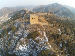 Aerial View of Great Wall of China Gubeikou section over the mountain