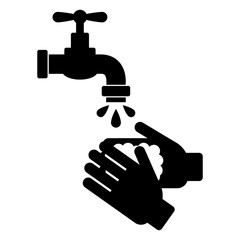 Hands are washed under the sewage from the tap. Hands with germs are washed with soap and water. Vector graphics. COVID-19 virus. Prevention of coronavirus.