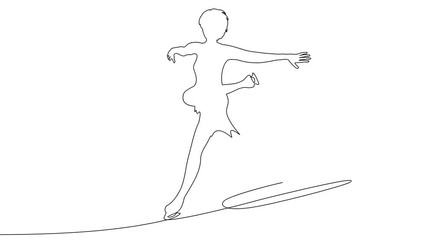 Winter sport of figure skating, girl shows an exercises. One motion continuous line drawing video.