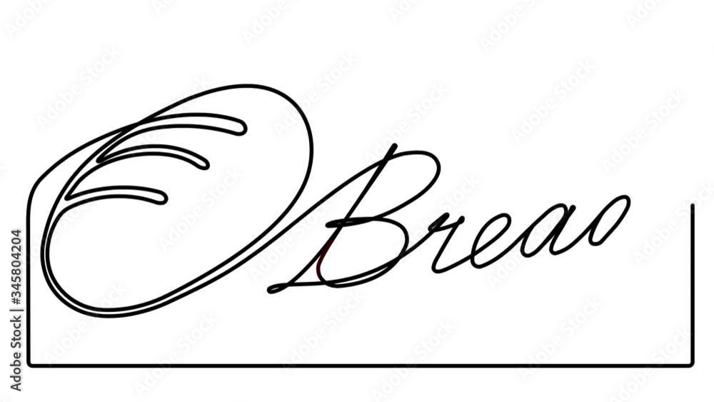 Poster animated emblem of loaf bread in one continuous line drawing style with caption bread.