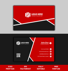 clean and Corporate business card template, red and black color business card template, ready to print modern business card