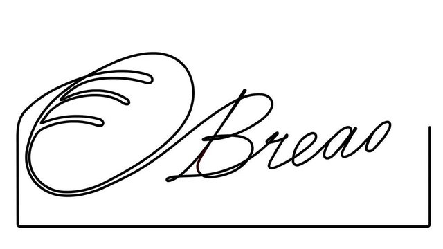 Animated emblem of loaf bread in one continuous line drawing style  with caption BREAD.