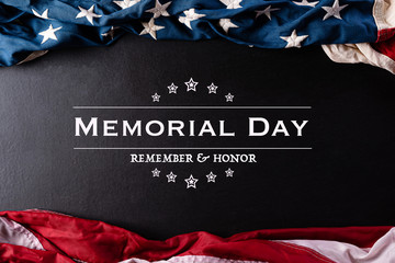 Happy Memorial Day. American flags with the text REMEMBER & HONOR against a black  background. May...