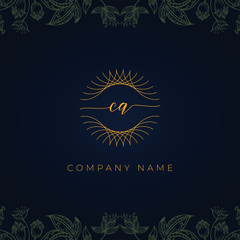 Elegant luxury letter CA logo. This logo icon incorporate with abstract rounded thin geometric shape in floral background. That looks luxurious and royal.
