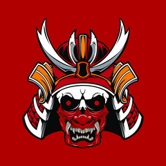 samurai skull mask illustration logo vector