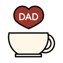 happy fathers day, coffee cup heart dad love celebration line and fill icon