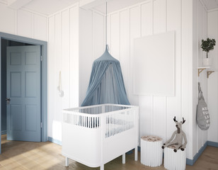 Mockup frame in children’s bedroom, 3d render