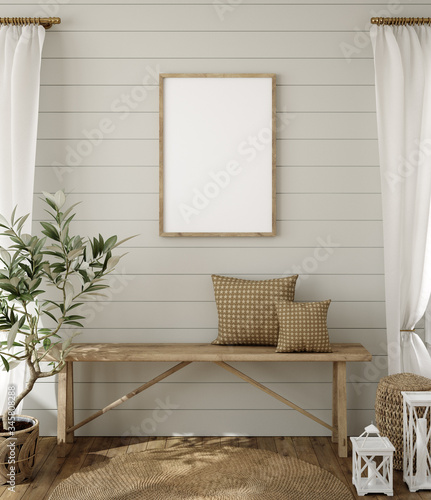 Download Mockup In Farmhouse Interior Background 3d Render Wall Mural Wallpaper Murals Artjafara