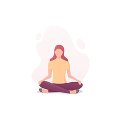 yoga meditation pose. young woman. fitness vector flat illustration. isolated on white background