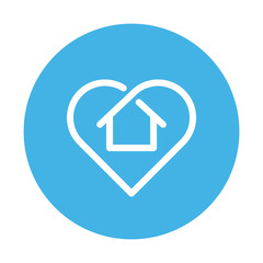 Stay at home symbol. House and heart combined vector icon. Line art pictogram.