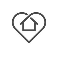 Stay at home symbol. House and heart combined vector icon. Line art pictogram.