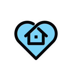 Stay at home symbol. House and heart combined vector icon. Line art pictogram.