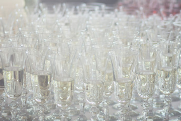 Lots of glasses with champagne close-up