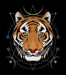 A Tiger head logo. This is illustration ideal for a mascot, tattoo or T-shirt graphic.