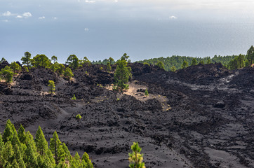 Lava lake at the foot of the Duraznero volcano on La Palma