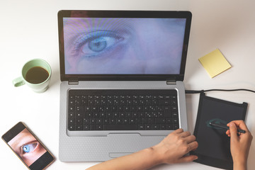 high angle view of a person working at home