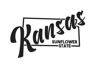 Kansas vector illustration. Sunflower State nickname. United States of America outline silhouette. Hand-drawn map of US territory. Image for the USA poster, banner, t-shirt, print, decor, postcard
