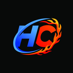 Initial Letters HC Fire Logo Design