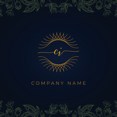 Elegant luxury letter CI logo. This logo icon incorporate with abstract rounded thin geometric shape in floral background. That looks luxurious and royal.
