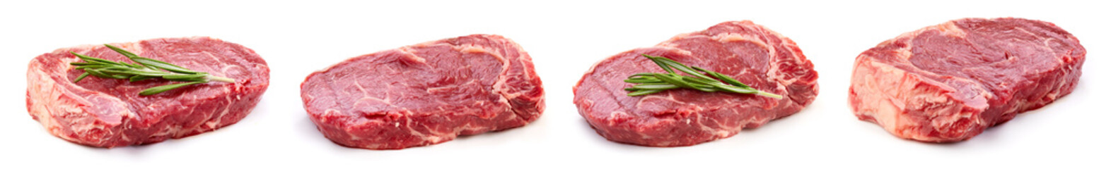 Closeup a group of steak, isolated on the white background