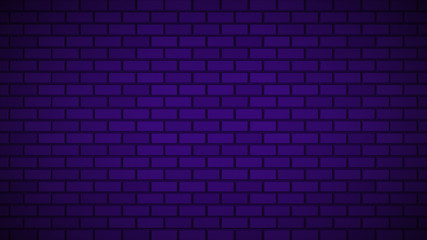 Empty brick wall with blue neon light with copy space. Lighting effect blue color glow on brick...