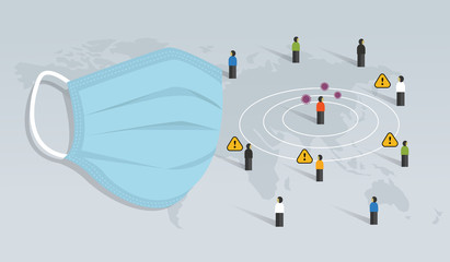 wearing mask avoid covid-19 corona virus spread and social distancing alert in crowd