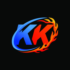 Initial Letters KK Fire Logo Design