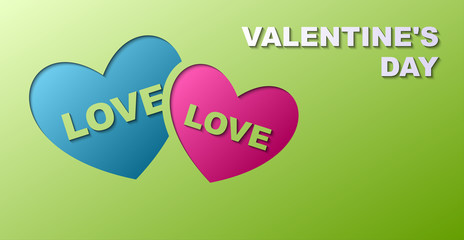 Valentines Day Background card, Two loving hearts, Vector illustration