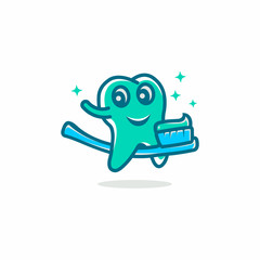 Cute tooth / dental characters playing giant toothbrush clever illustration