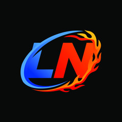 Initial Letters LN Fire Logo Design