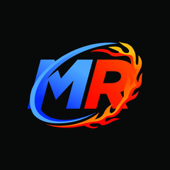 Initial Letters MR Fire Logo Design