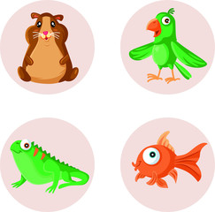 Cute Mascots and Pet Shop Icons Vector Set