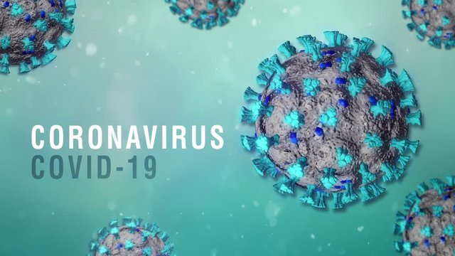 3D Animation of the Coronavirus (COVID-19) on abstract blue white background. Concept of SARS-CoV-2 Virus Infection. Medical wallpaper. 4K.