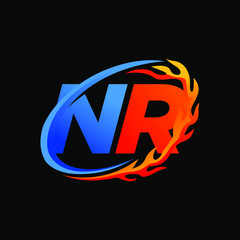 Initial Letters NR Fire Logo Design
